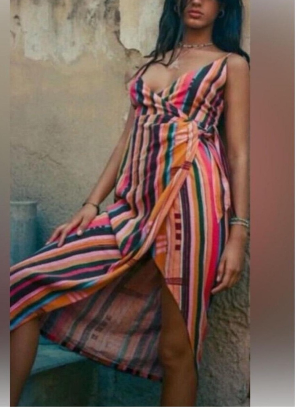 Urban Outfitters Multi-Stripe Wrap Midi, Boho, Hipster, Casual, Coquette